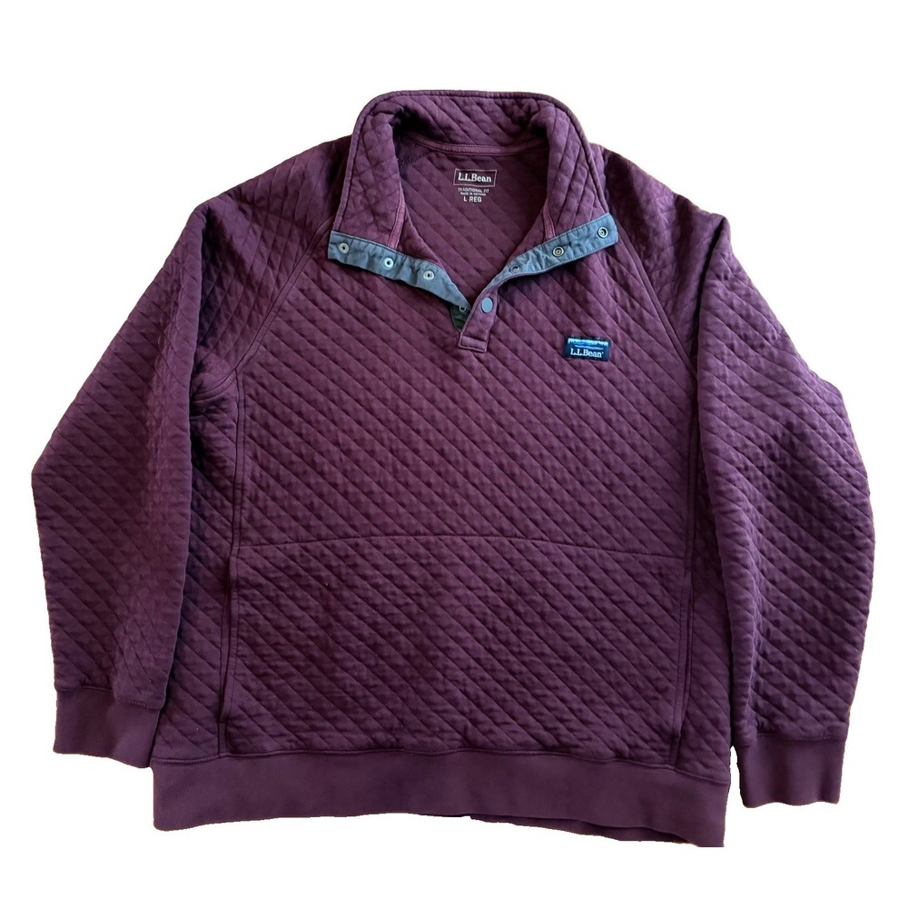 L.L.Bean Women Large Quilted Pullover Snap Neck Burgundy 509332 Traditional Fit